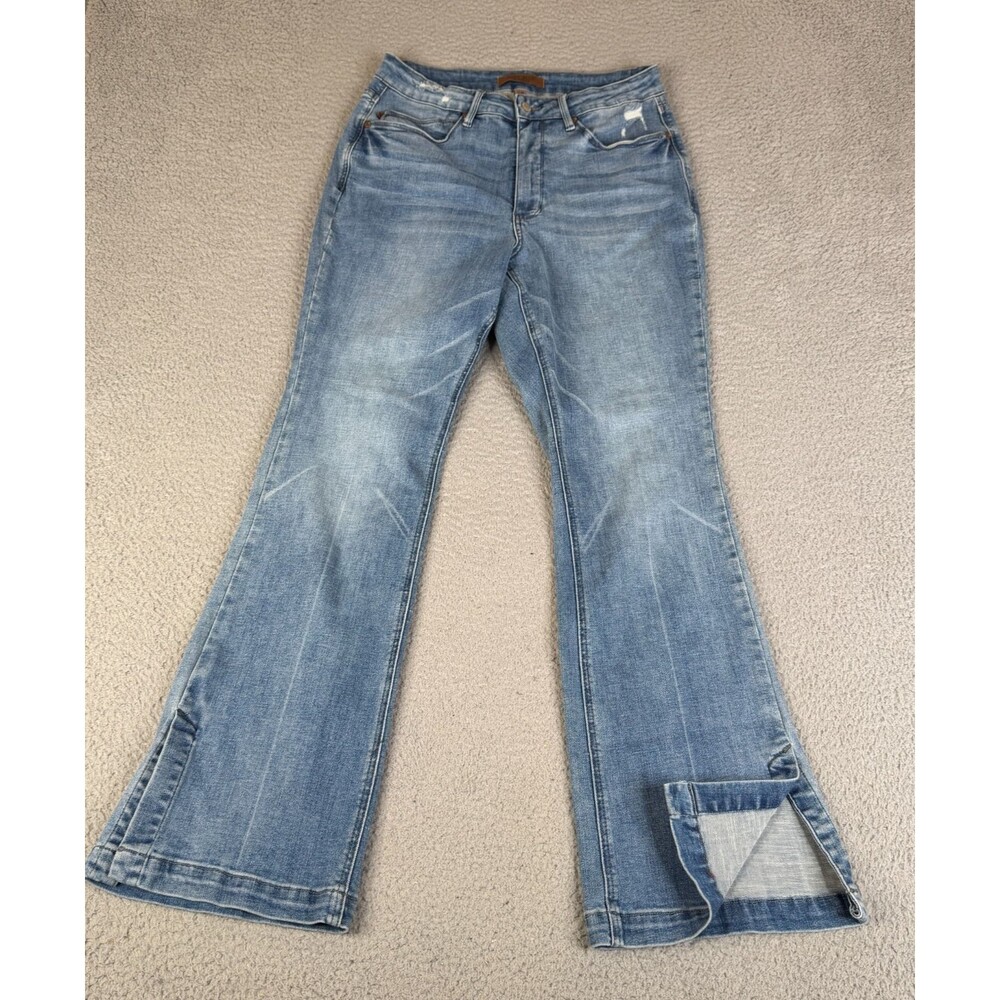 JUDY BLUE Wide Leg Jeans Women 14W Flare Denim High Rise Stretch Slit Leg 31x31